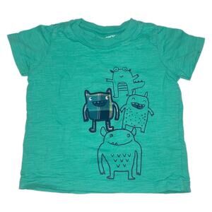 Carter’s Short Sleeve Monster Print T-Shirt Baby Boy Size 9 Months Green
